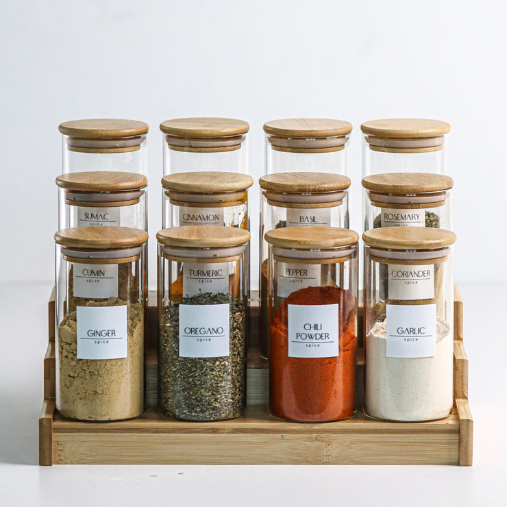 Set of 12 Spice Jar 400 ML with Bamboo Stand