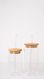 Glass cup with bamboo lid and glass straw 500 ml