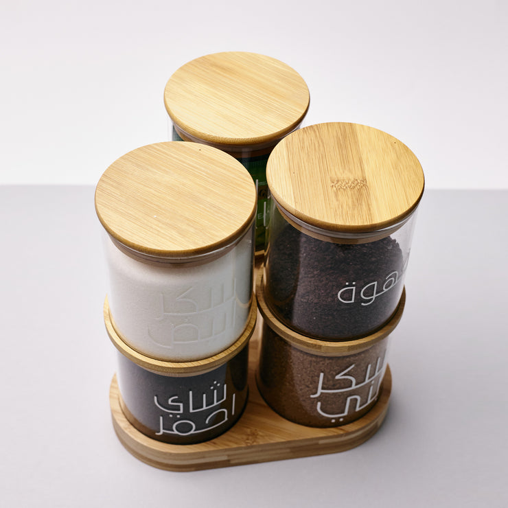 6 Glass Jar Set with Stand     	600ml