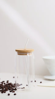 Glass cup with bamboo lid and glass straw 500 ml