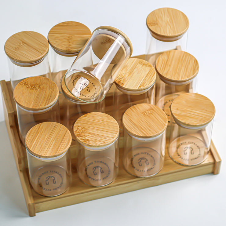 Set of 12 Spice Jar 300 ML with Bamboo Stand