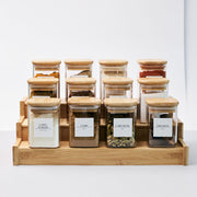 12 Square Spice jar 200 ML with Bamboo Lid & Stand