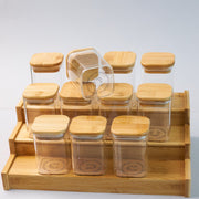 12 Square Spice jar 200 ML with Bamboo Lid & Stand