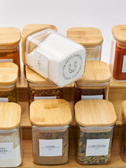 12 Square Spice jar 200 ML with Bamboo Lid & Stand