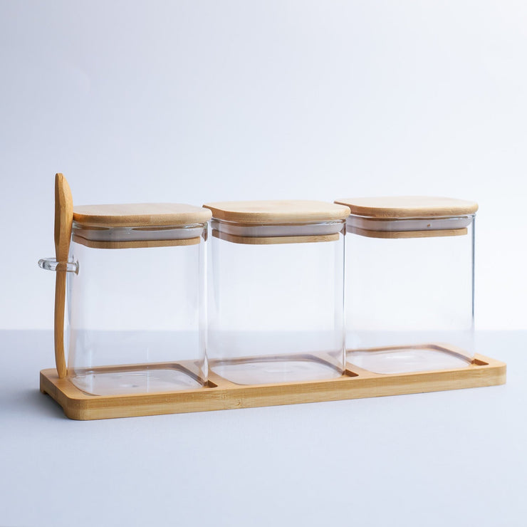 3 Square Jar with Stand & Spoon