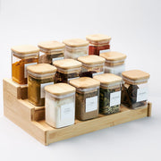 12 Square Spice jar 200 ML with Bamboo Lid & Stand