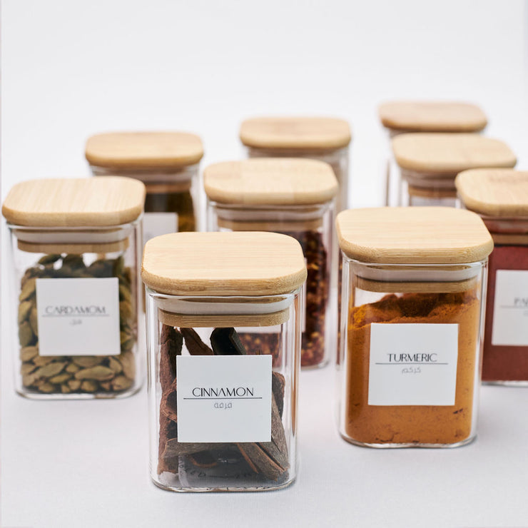 Square Bamboo Glass Herb & Spice Jars 200ml