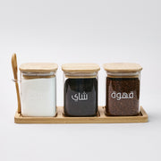 3 Square Jar with Stand & Spoon