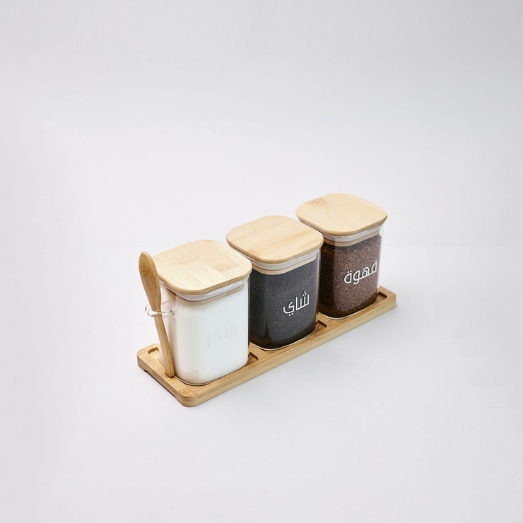 3 Square Jar with Stand & Spoon