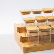 12 Square Spice jar 200 ML with Bamboo Lid & Stand