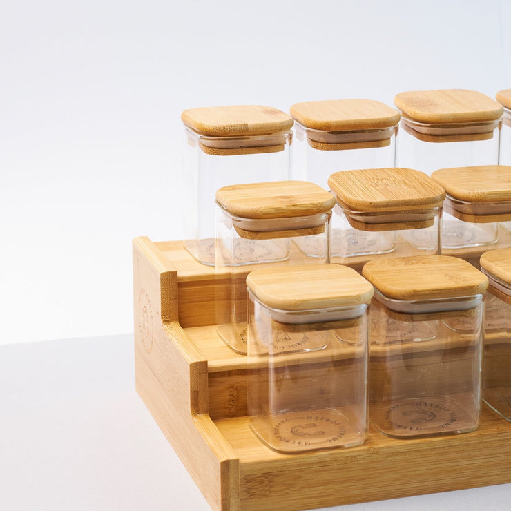Wholesale Square Kitchen Wooden Lid Luxury Stackable Glass Spice Jars with  Bamboo Lid Set Spice Jar - China Glassware and Jar price