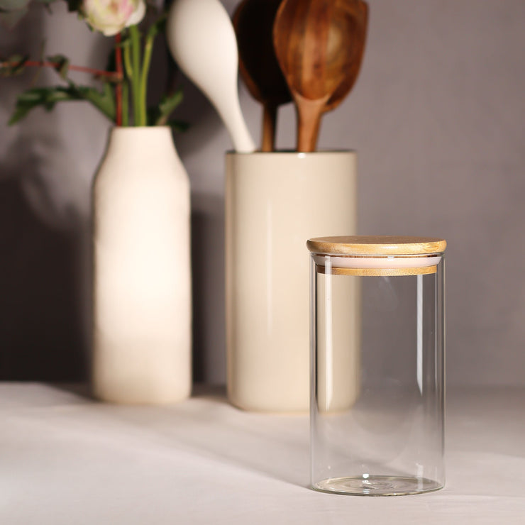 Glass Jar with Bamboo Lid 8.5*15 cm