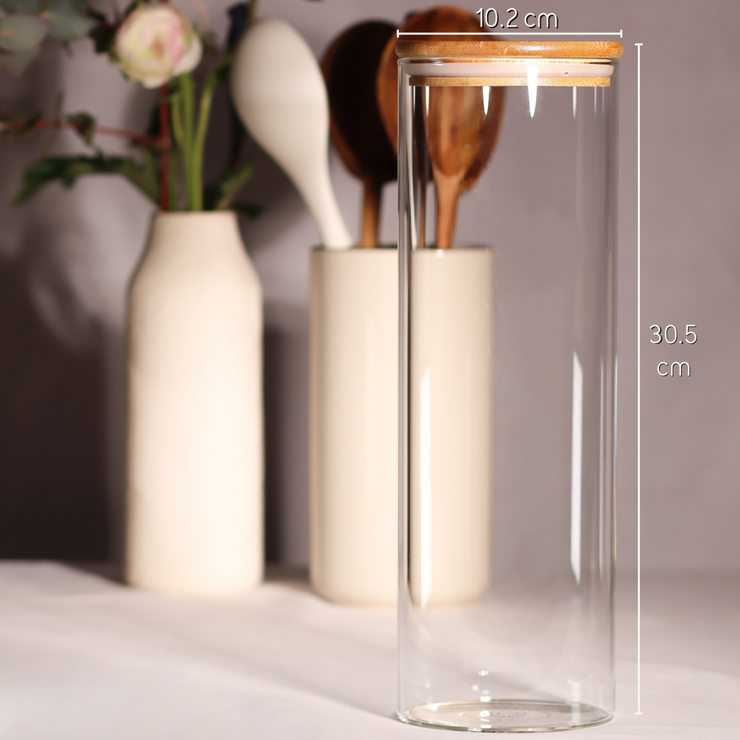 Glass Jar with Bamboo Lid   30 cm